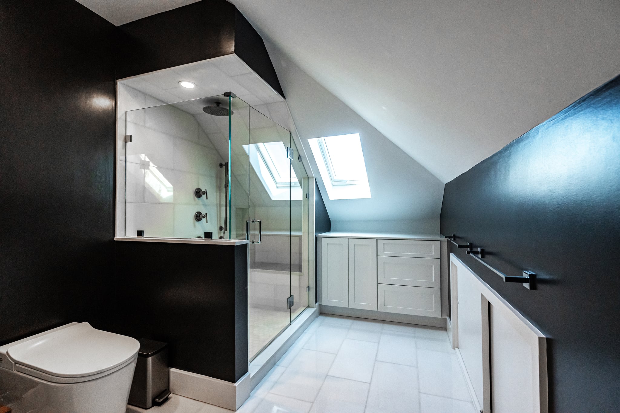 luxury bathroom black marble floor